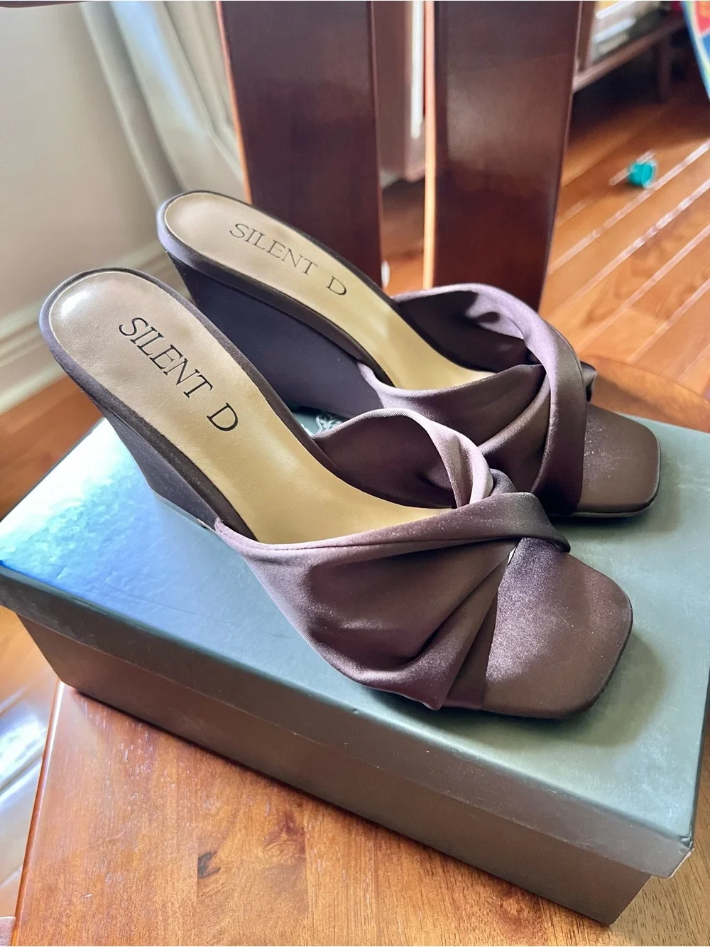 Silent D Chocolate Brown Katia Wedges Satin Sandals Size EU 36 / US 5-5.5 New in